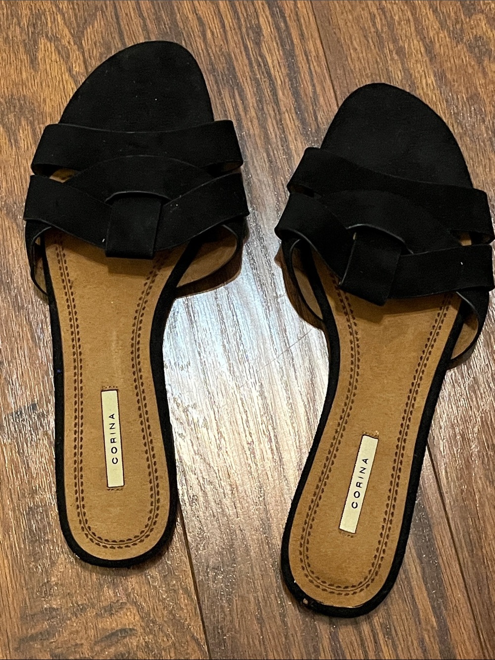 NEW Women's Black Slide Sandals with Woven Strap